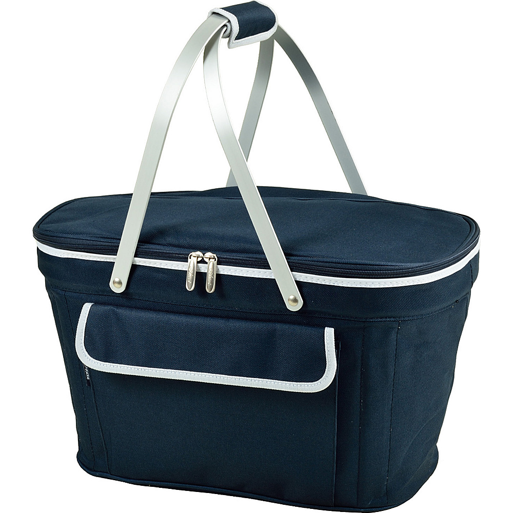 Picnic at Ascot Stylish Insulated Market Basket Picnic Tote with Sewn in Aluminum Frame Blue Picnic at Ascot Outdoor Coolers