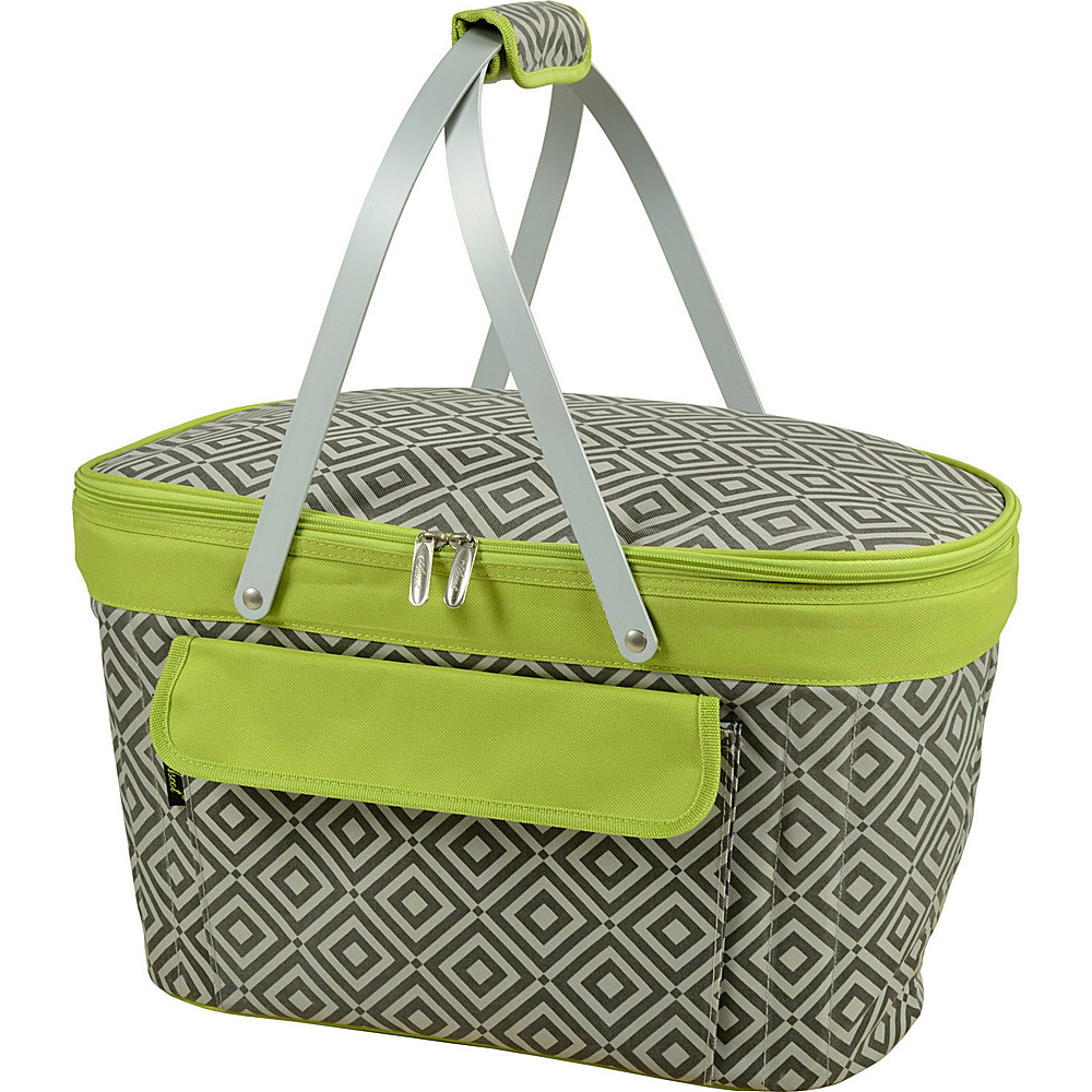Picnic at Ascot Stylish Insulated Market Basket Picnic Tote with Sewn in Aluminum Frame Granite Grey Green Picnic at Ascot Outdoor Coolers