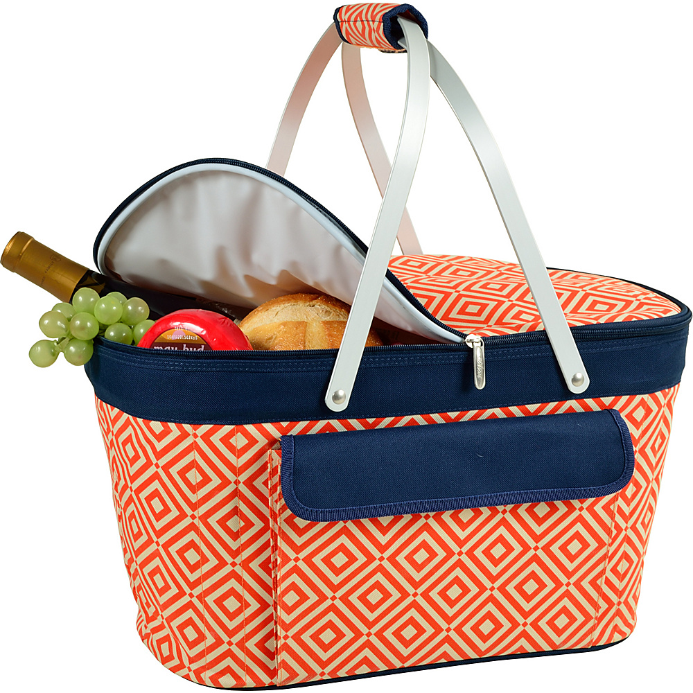 Picnic at Ascot Stylish Insulated Market Basket Picnic Tote with Sewn in Aluminum Frame Orange Navy Picnic at Ascot Outdoor Coolers