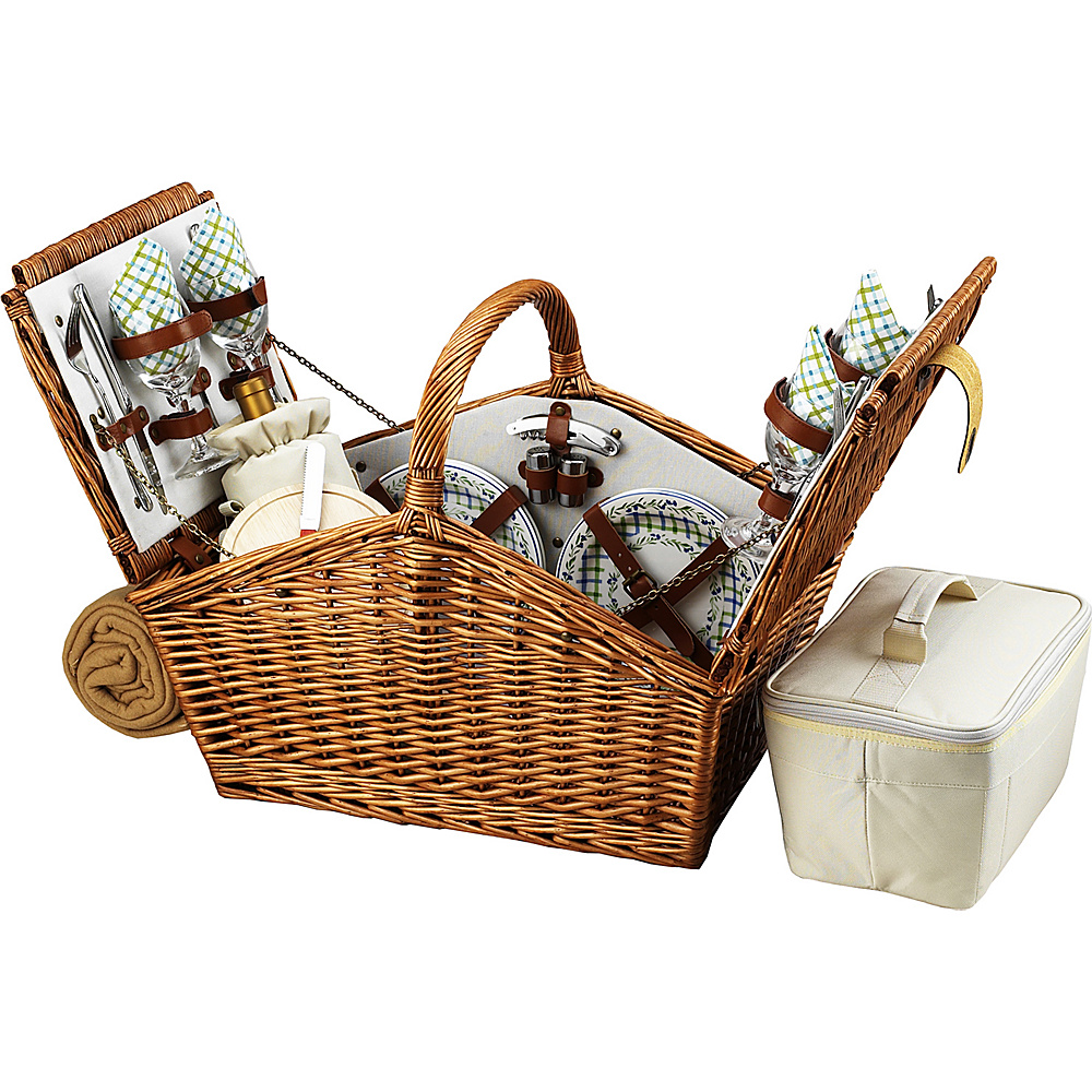 Picnic at Ascot Huntsman English Style Willow Picnic Basket with Service for 4 and Blanket Wicker w Gazebo Picnic at Ascot Outdoor Accessories