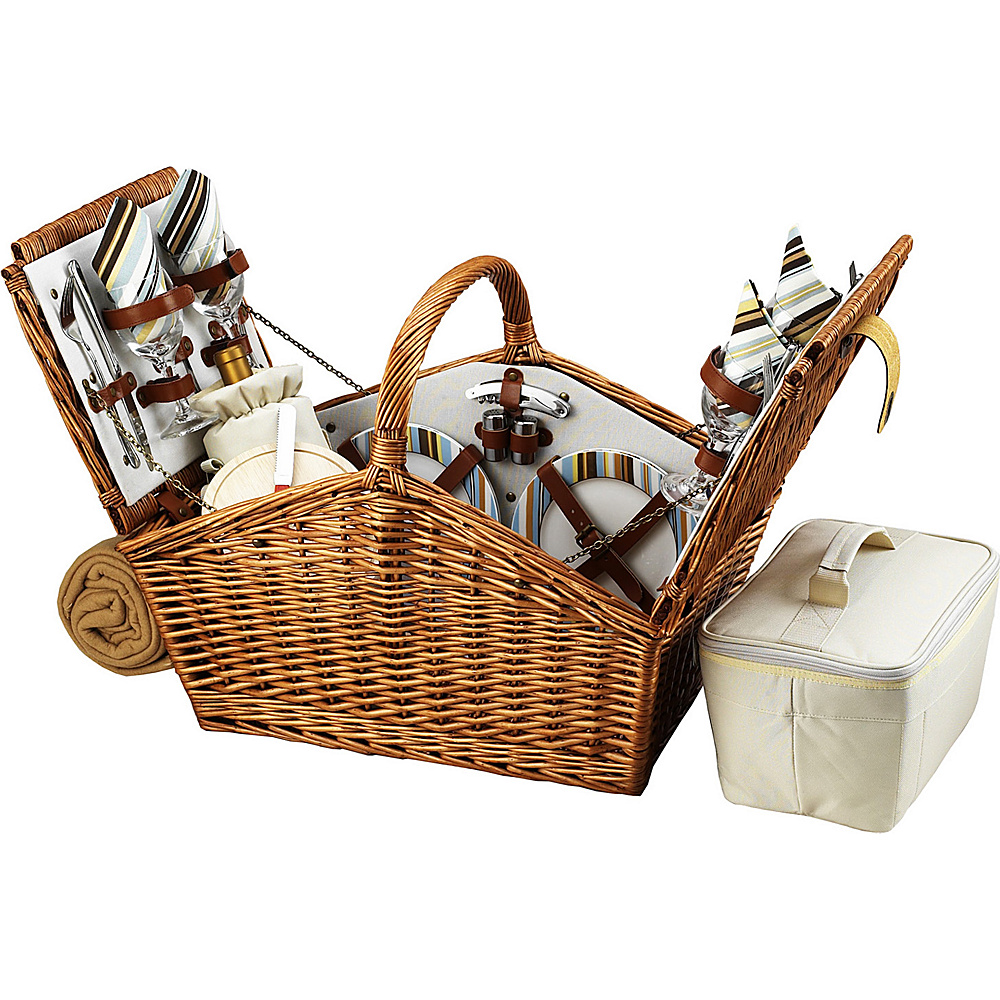 Picnic at Ascot Huntsman English Style Willow Picnic Basket with Service for 4 and Blanket Wicker w Santa Cruz Picnic at Ascot Outdoor Accessories