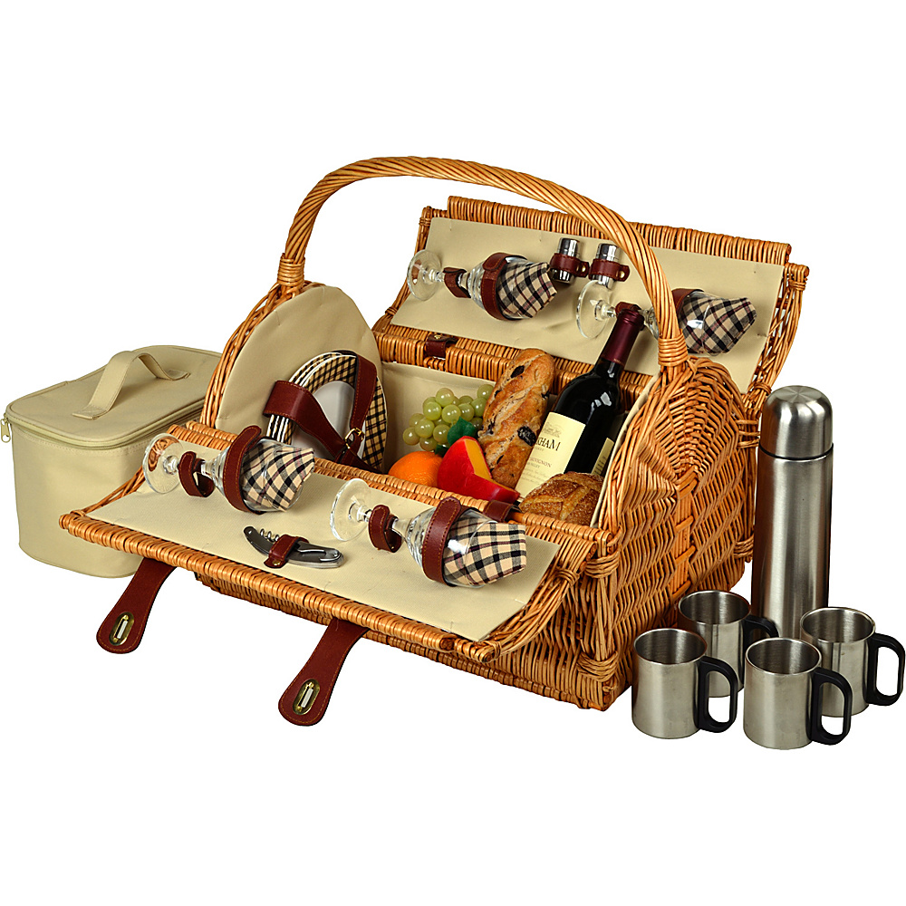Picnic at Ascot Yorkshire Willow Picnic Basket with Service for 4 with Coffee Set Wicker w London Picnic at Ascot Outdoor Accessories
