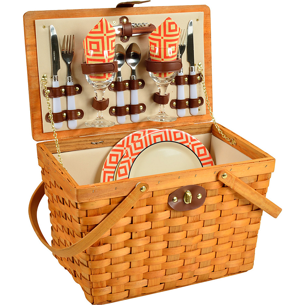 Picnic at Ascot Frisco Traditional American Style Picnic Basket with Service for 2 Honey Diamond Orange Picnic at Ascot Outdoor Accessories
