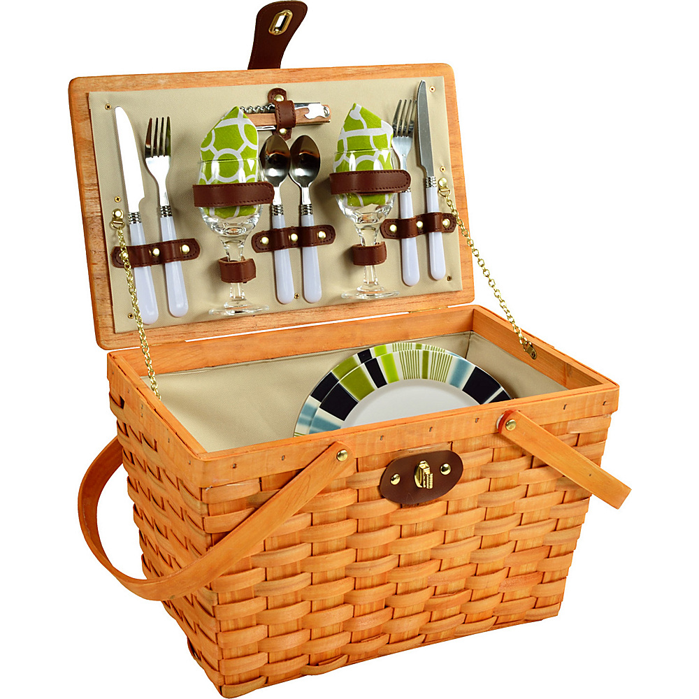 Picnic at Ascot Frisco Traditional American Style Picnic Basket with Service for 2 Honey Trellis Green Picnic at Ascot Outdoor Accessories