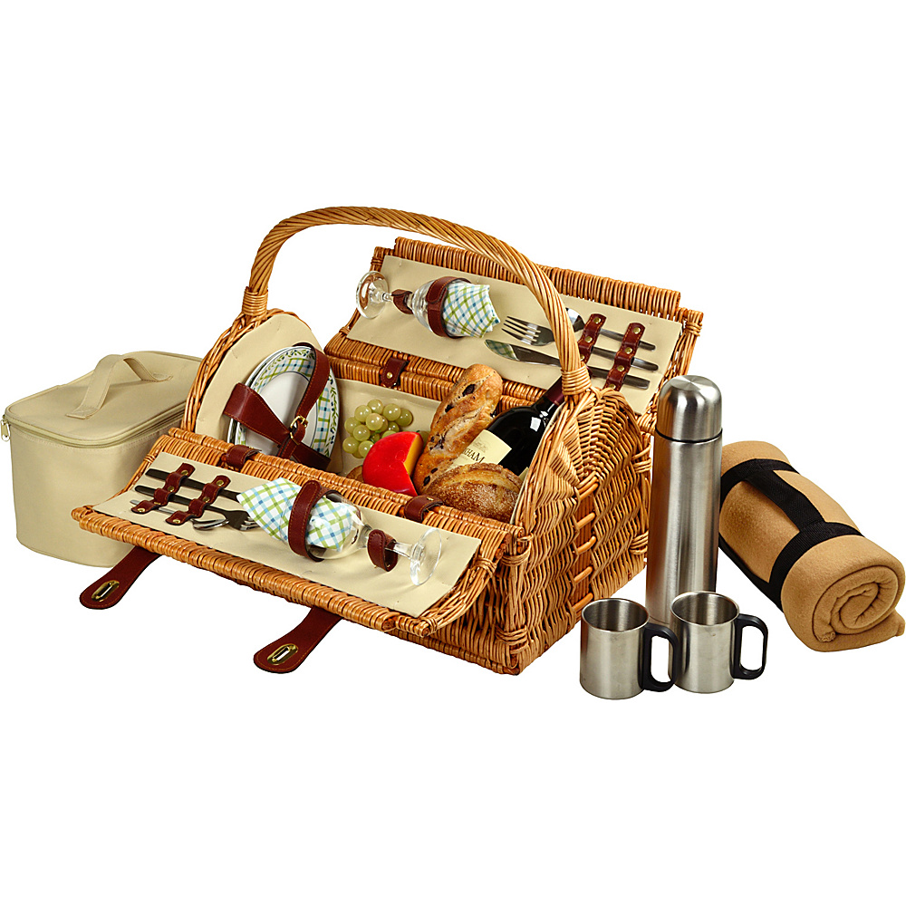Picnic at Ascot Sussex Willow Picnic Basket with Service for 2 Coffee Set and Blanket Natural Gazebo Picnic at Ascot Outdoor Accessories
