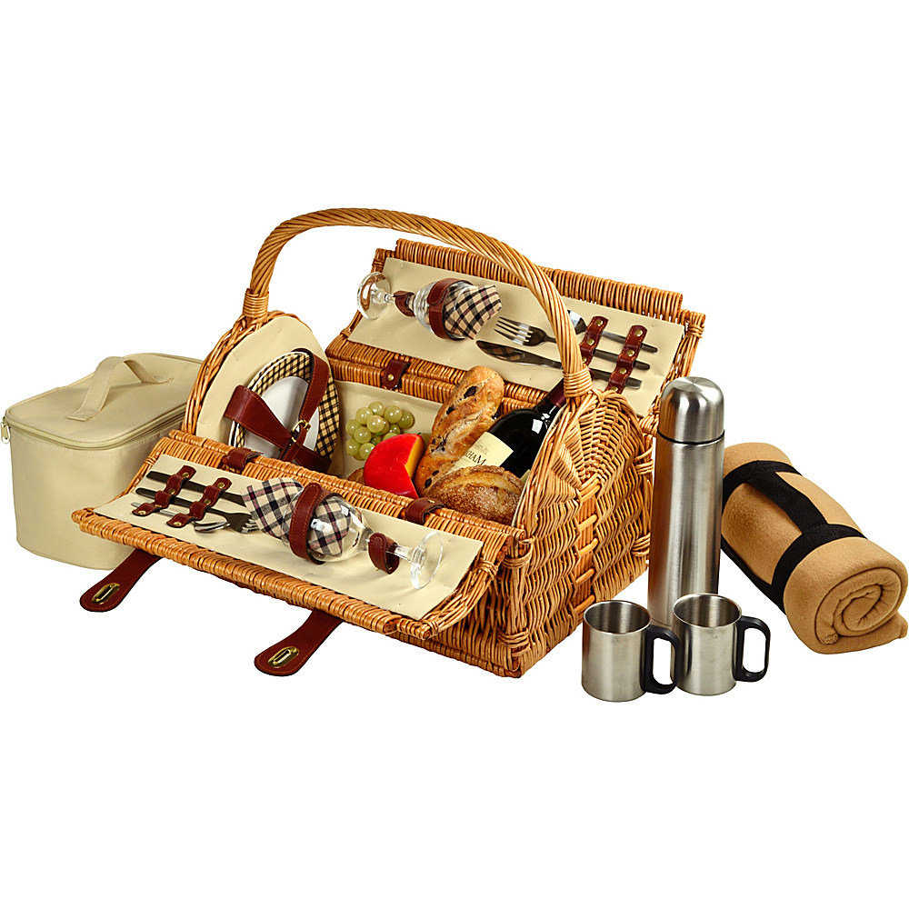 Picnic at Ascot Sussex Willow Picnic Basket with Service for 2 Coffee Set and Blanket Natural London Picnic at Ascot Outdoor Accessories