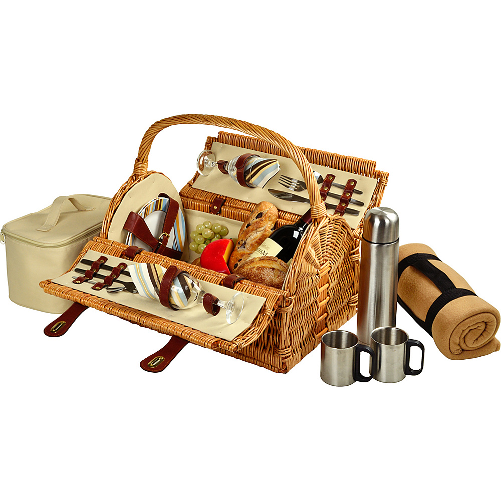Picnic at Ascot Sussex Willow Picnic Basket with Service for 2 Coffee Set and Blanket Brown Wicker Santa Cruz Picnic at Ascot Outdoor Accessories