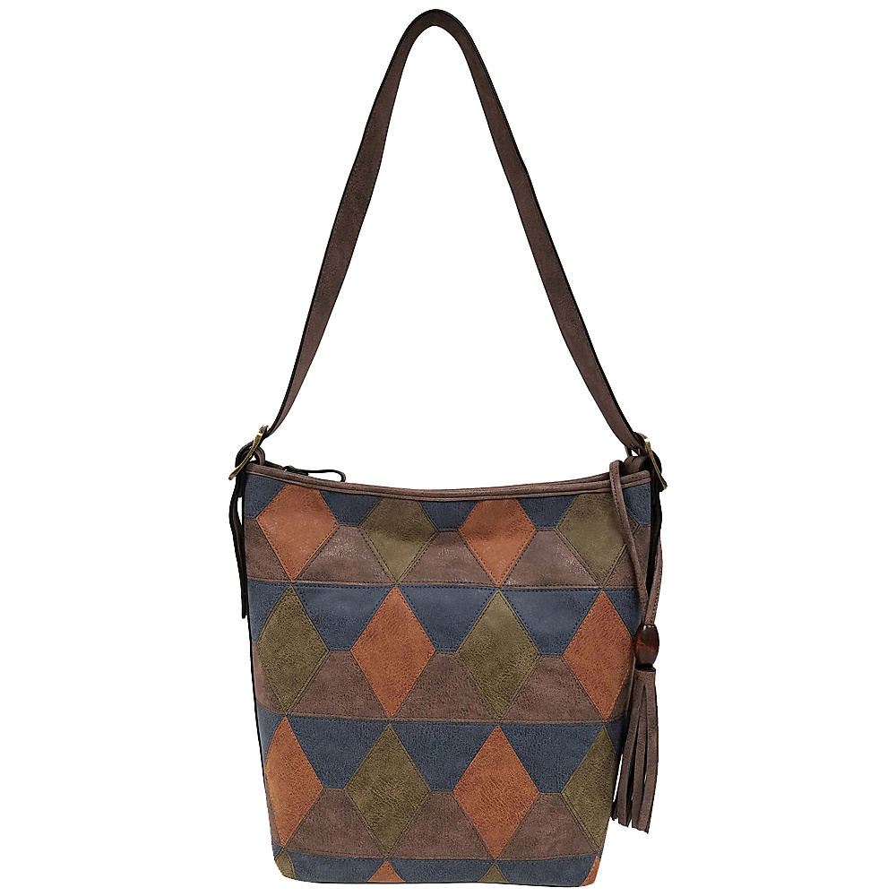 Bueno Triangle Diamond Suede Shoulder Bag Dark Brown Jewel Multi Bueno Manmade Handbags