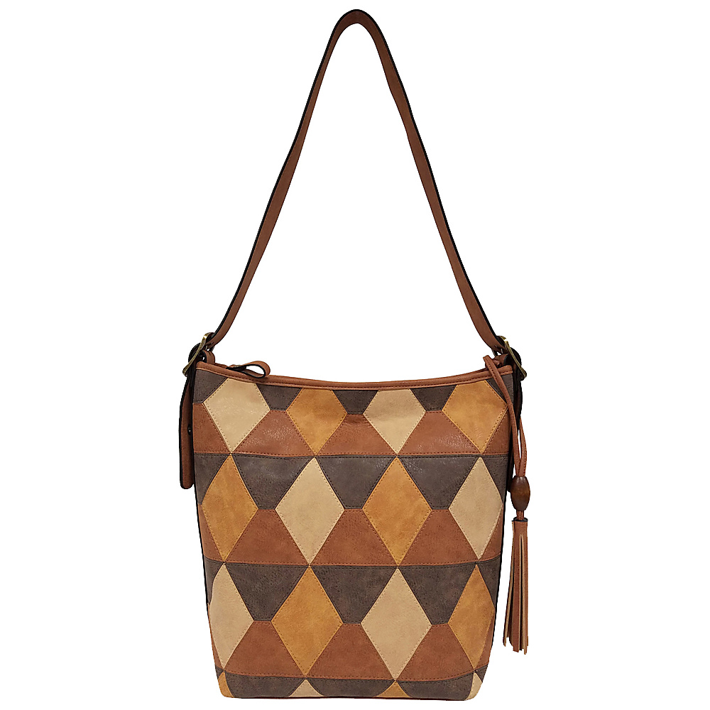 Bueno Triangle Diamond Suede Shoulder Bag Tan Neutral Multi Bueno Manmade Handbags