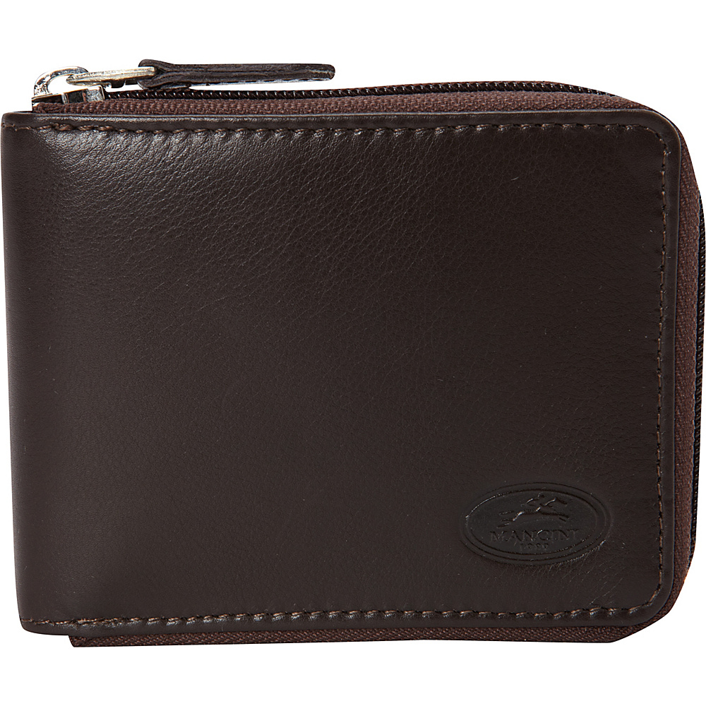 Mancini Leather Goods RFID Secure Mens Zippered Wallet Brown Mancini Leather Goods Men s Wallets