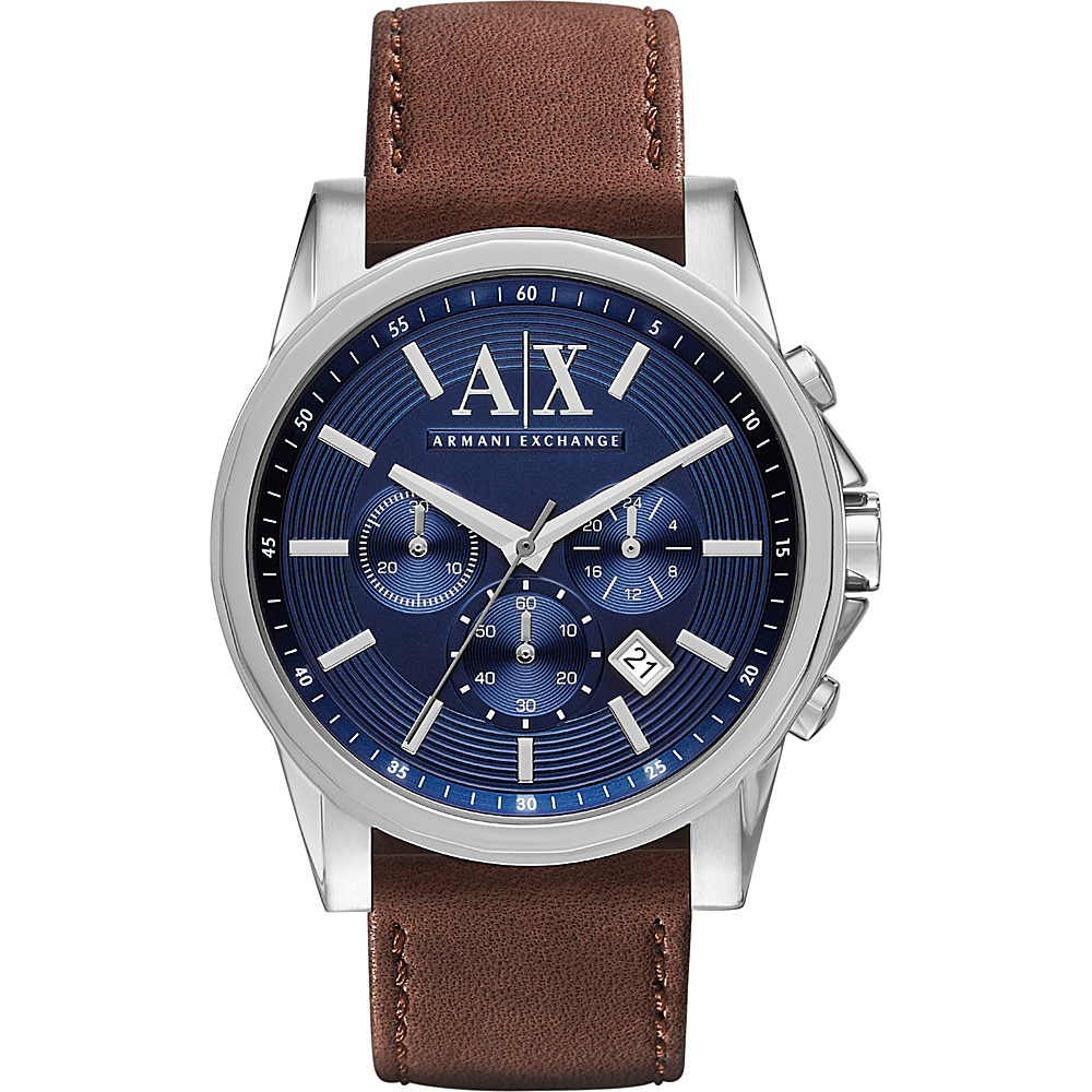 A X Armani Exchange Outer Banks Chronograph Leather Watch Brown A X Armani Exchange Watches