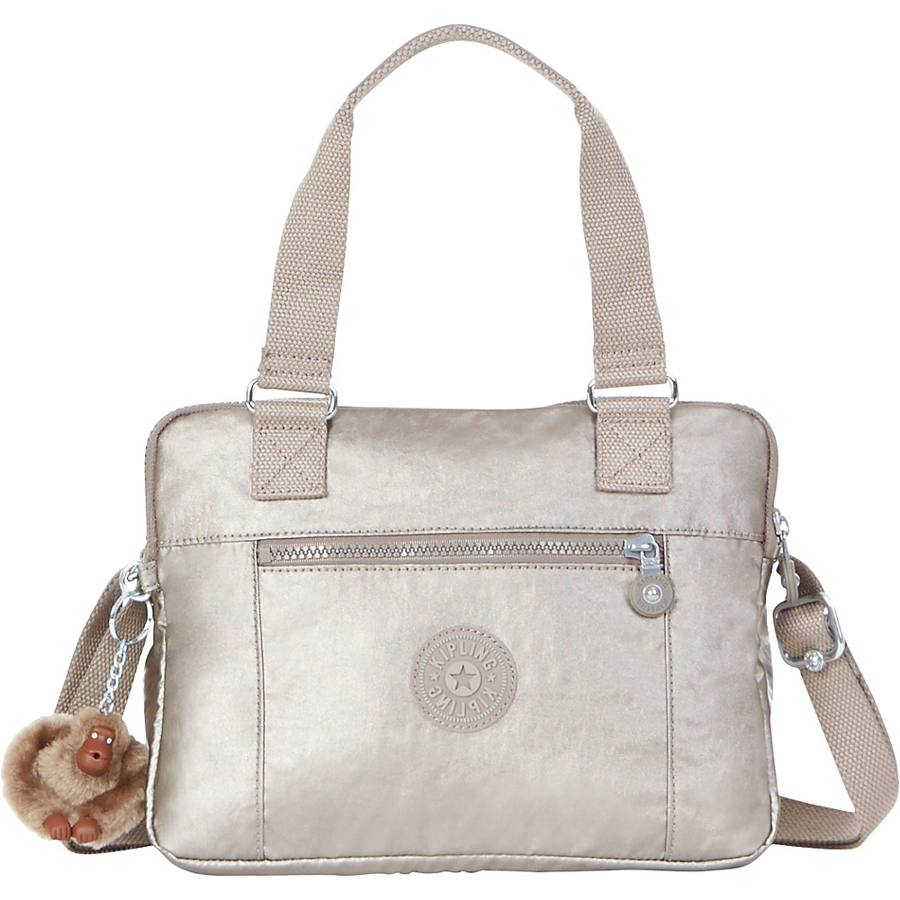Kipling Brent Satchel Metallic Pewter Kipling Fabric Handbags