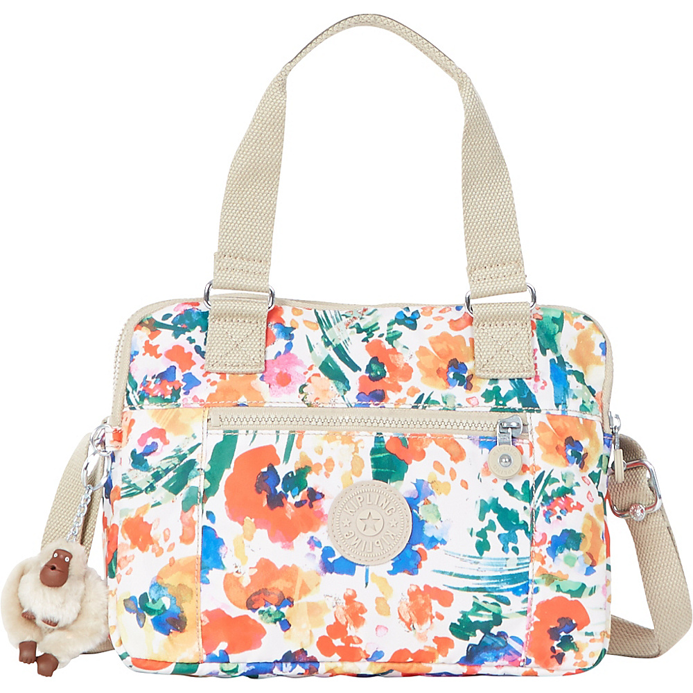 Kipling Brent Satchel Floral Night Natural Kipling Fabric Handbags