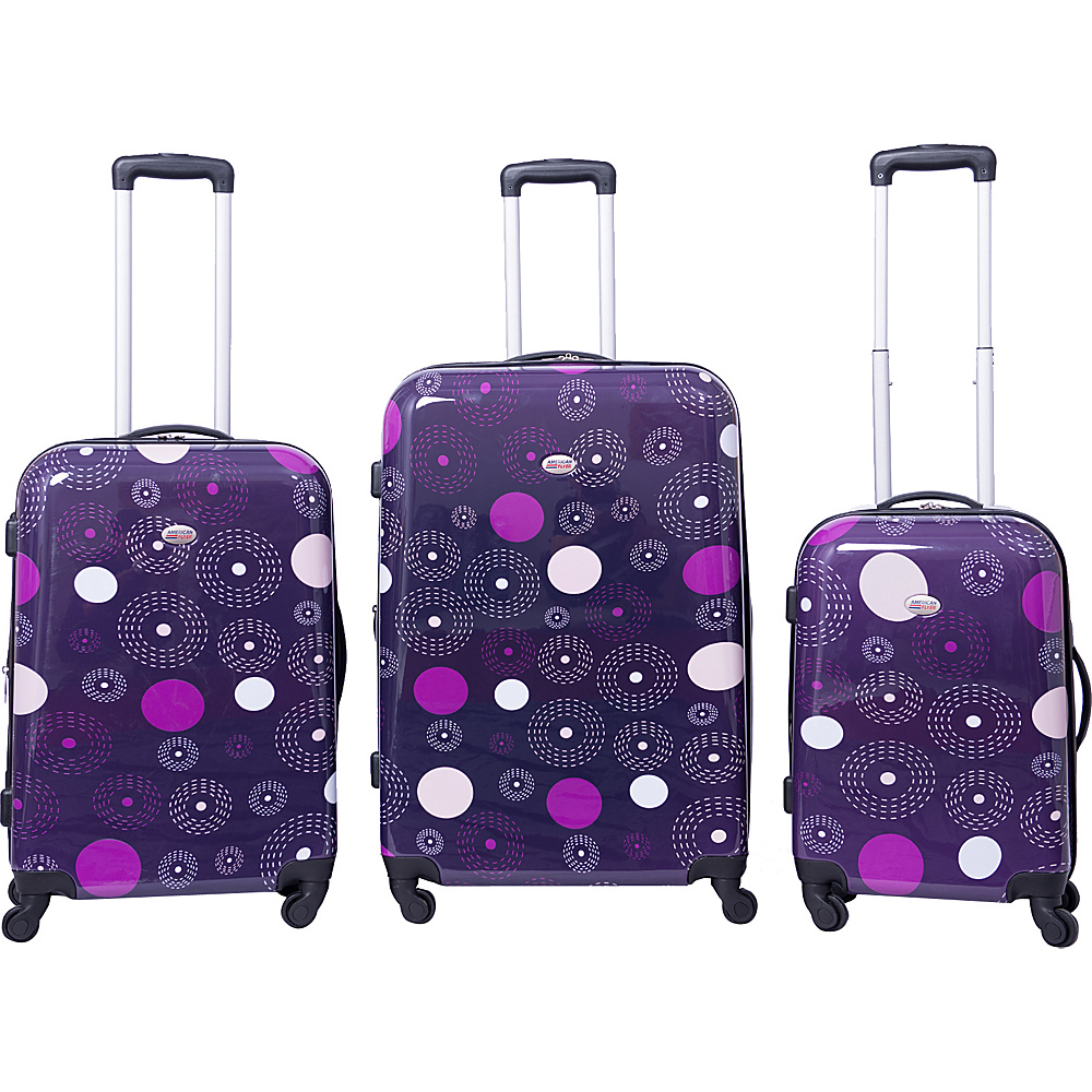 American Flyer Fireworks 3 Piece Hardside Spinner Luggage Set Purple American Flyer Luggage Sets