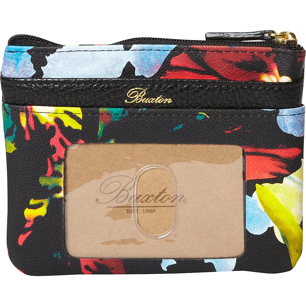 Buxton Abstract Floral Pik Me Up Large I.D. Coin Card Case Black Buxton Women s Wallets