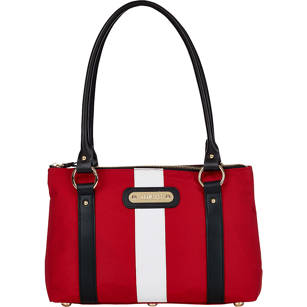 Davey s Small Stripe Tote Red White Stripe Black Leather Davey s Fabric Handbags