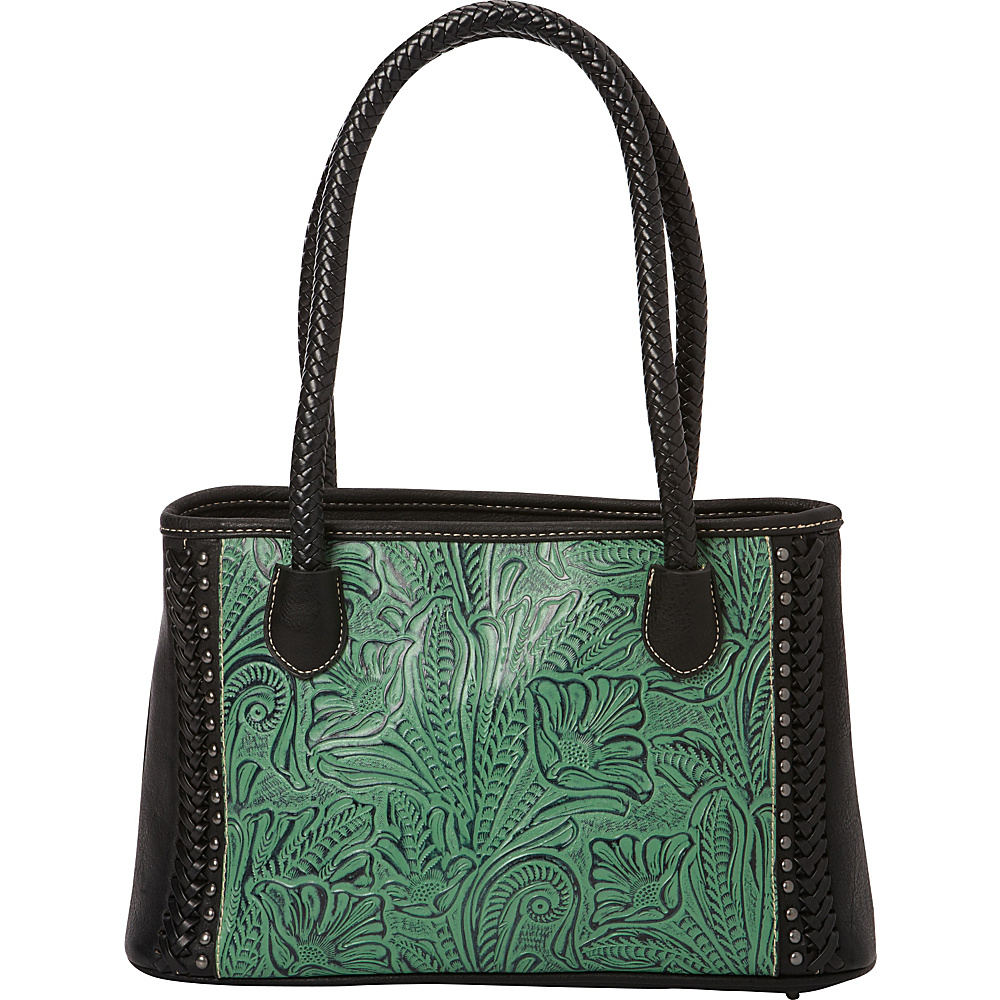 Montana West Floral Leaf Pattern in Tooling Handbag Green Black Montana West Manmade Handbags