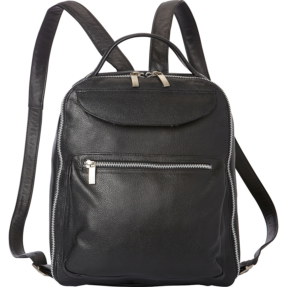 Piel Front Pocket Leather Backpack Black Piel Leather Handbags
