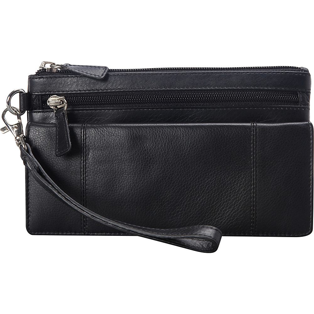 Mancini Leather Goods Ladies RFID Secure Wristlet Wallet Black Mancini Leather Goods Women s Wallets
