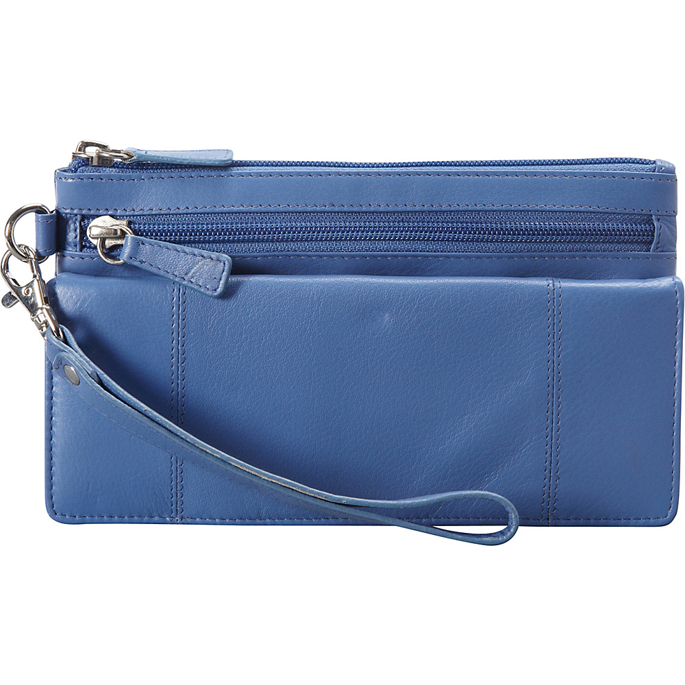 Mancini Leather Goods Ladies RFID Secure Wristlet Wallet Sky Blue Mancini Leather Goods Women s Wallets