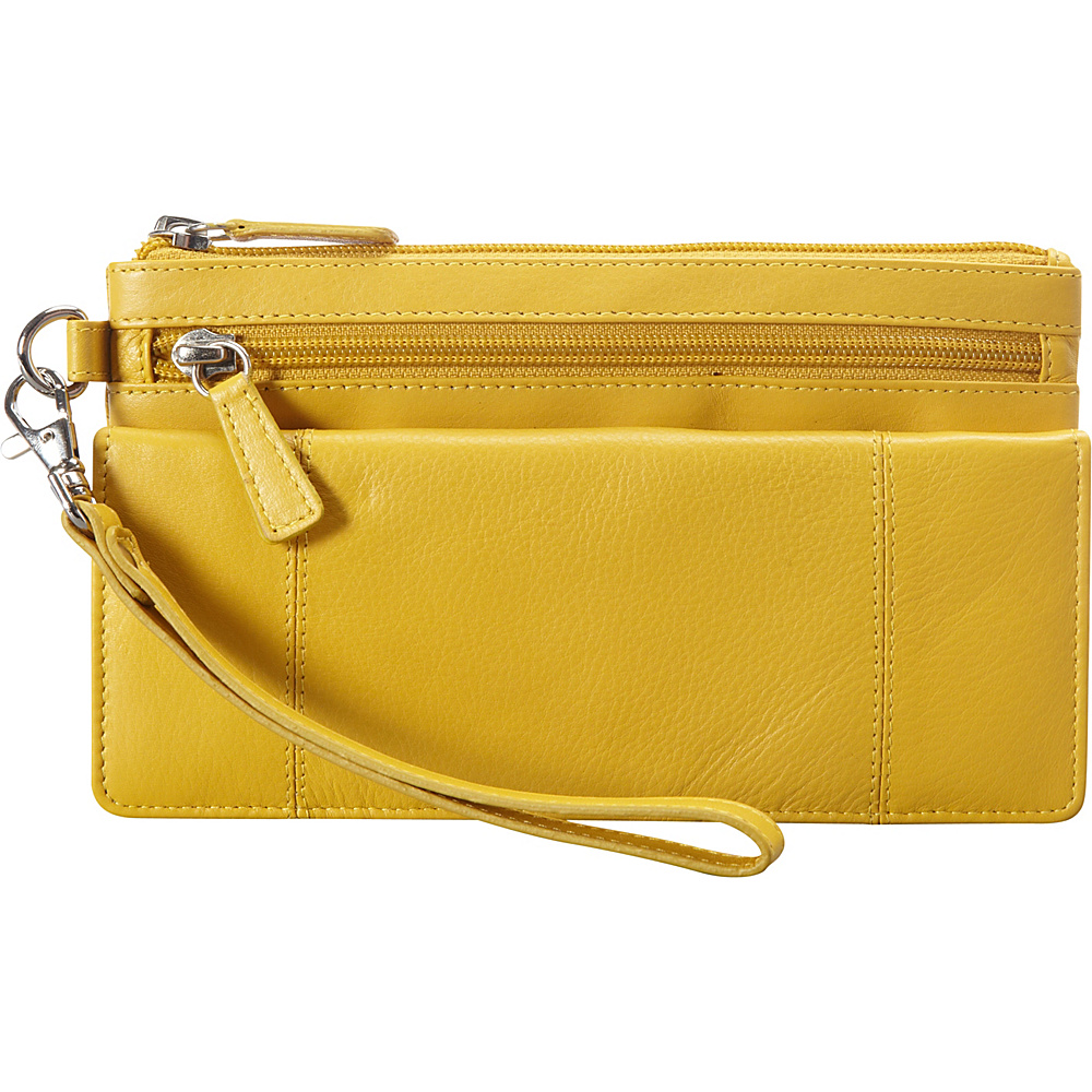 Mancini Leather Goods Ladies RFID Secure Wristlet Wallet Mustard Mancini Leather Goods Women s Wallets