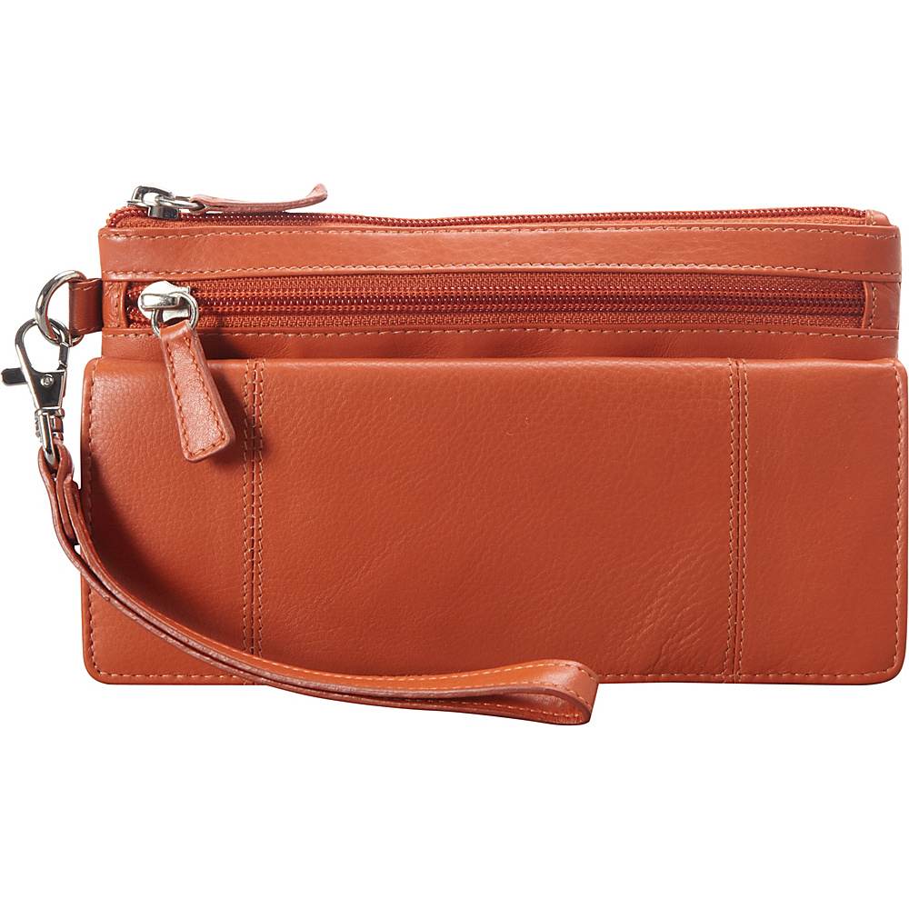 Mancini Leather Goods Ladies RFID Secure Wristlet Wallet Rust Mancini Leather Goods Women s Wallets