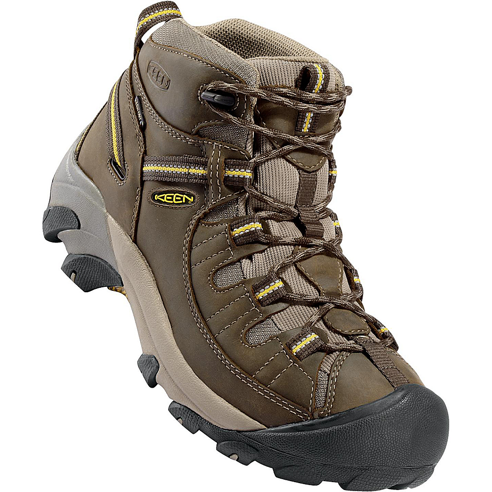 KEEN Mens Targhee II Mid Waterproof Hiking Boot 9 W Wide Brown Olive Yellow KEEN Men s Footwear
