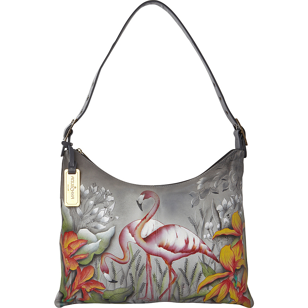 Anuschka Slim Large Hobo Flamboyant Flamingos Anuschka Leather Handbags