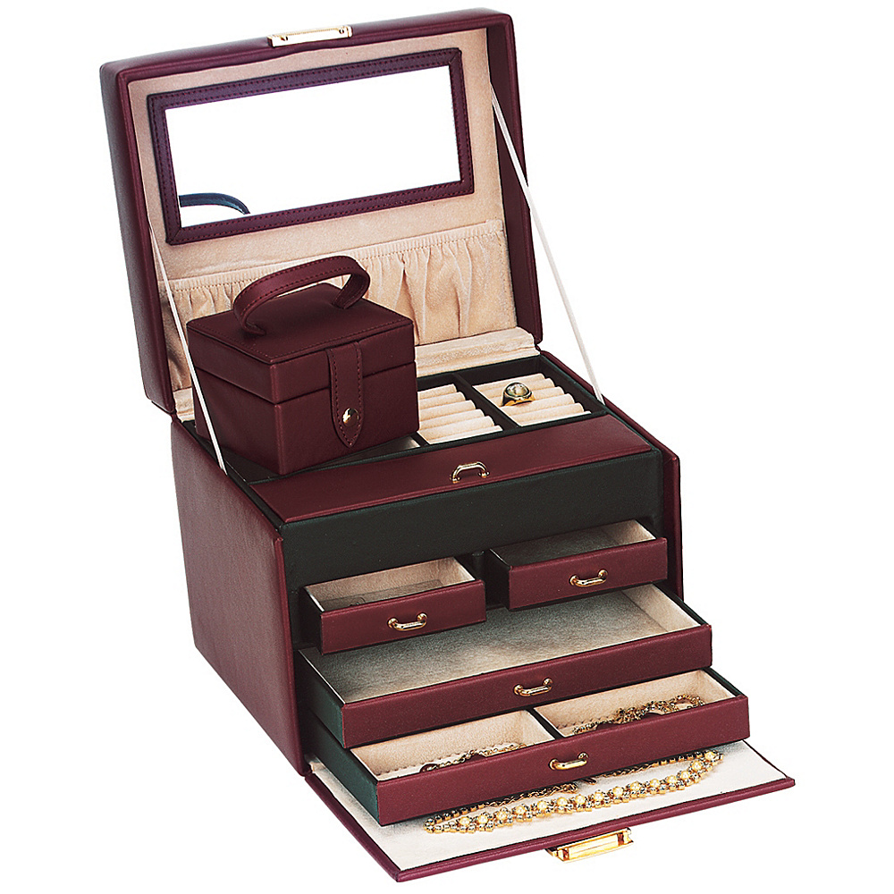 Budd Leather Large 4 Drawer Jewel Box w Travel Box Black Budd Leather Business Accessories