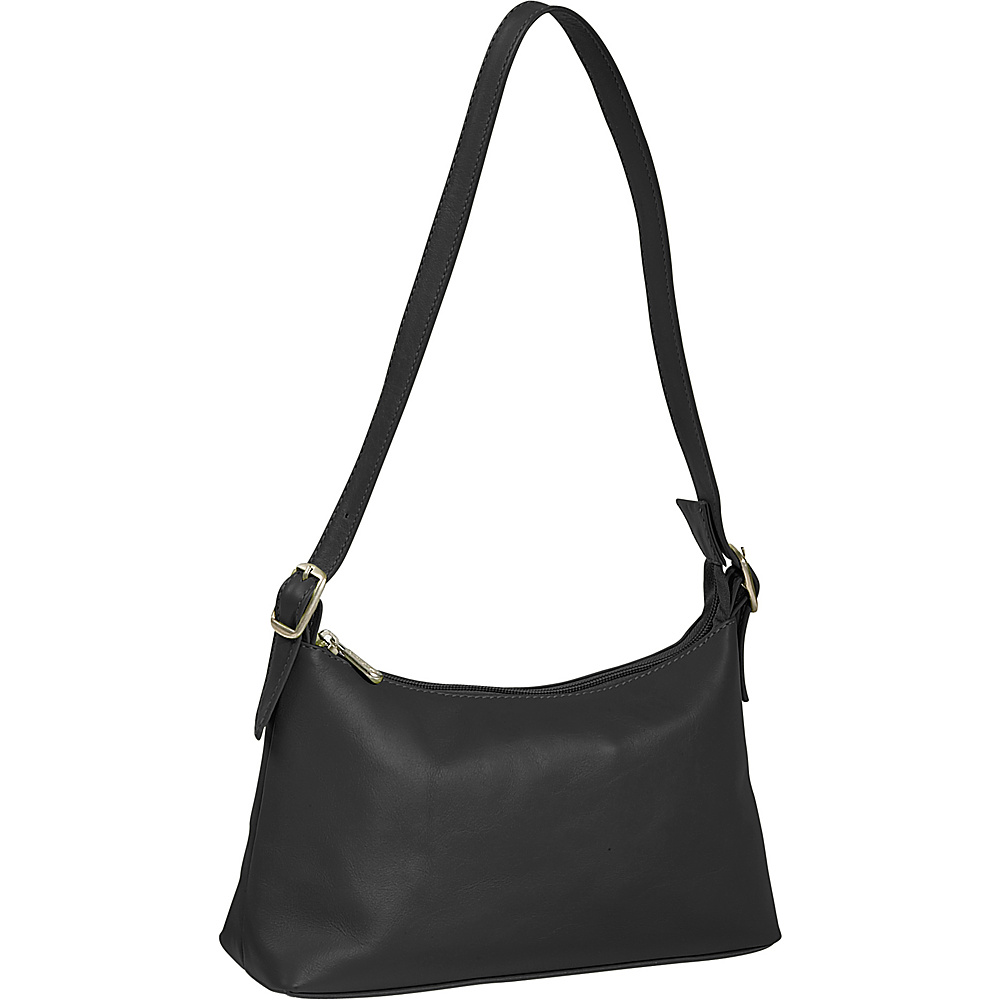 Piel Top Zip Mini Shoulder Bag Black