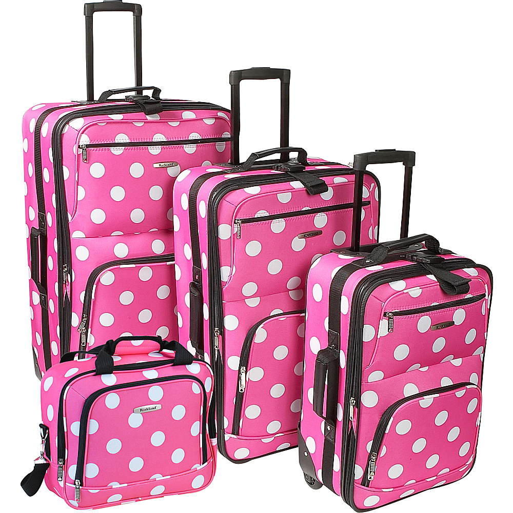 Rockland Luggage Polka Dot Expandable 4 Piece Luggage Set. Pink Dot Rockland Luggage Luggage Sets