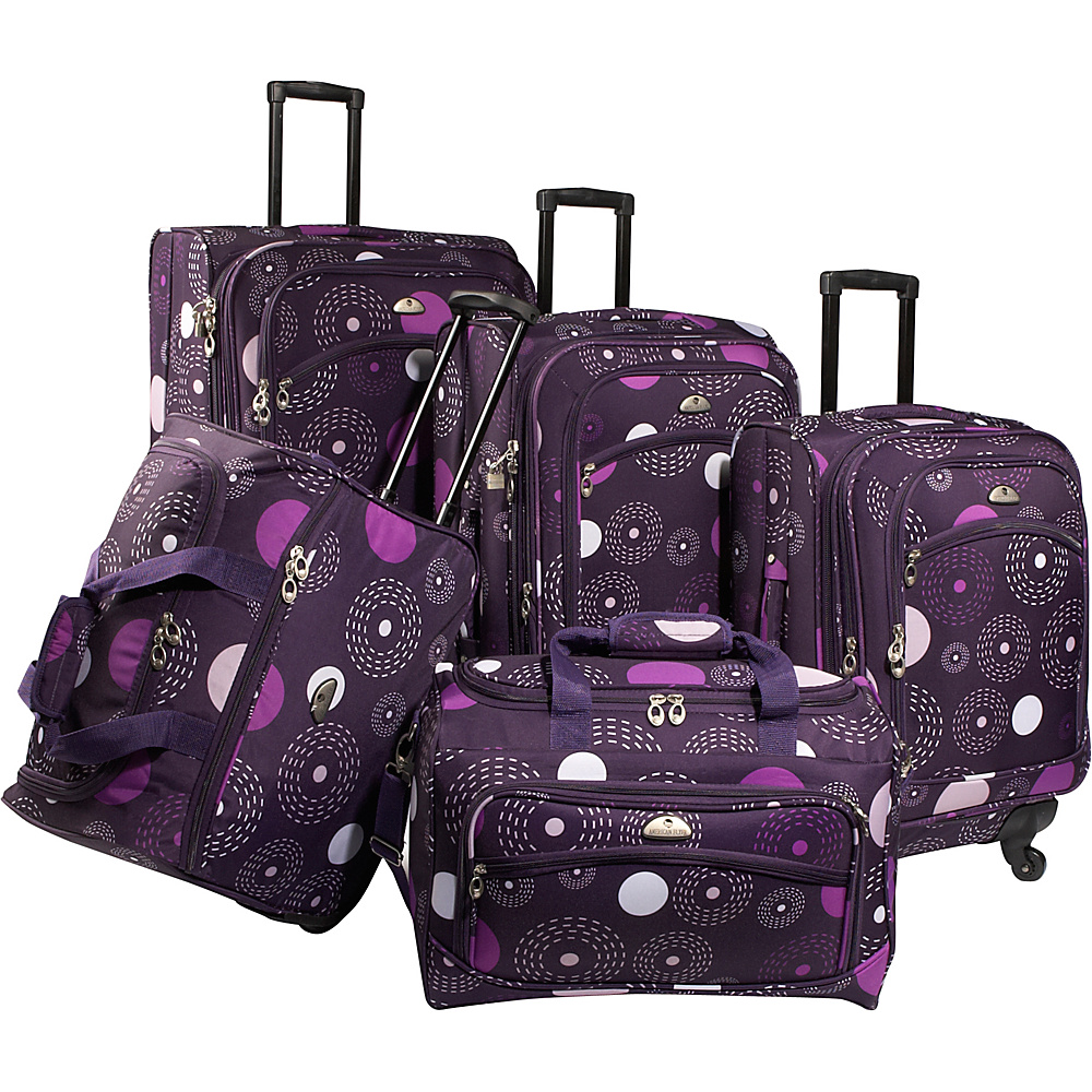 American Flyer Fireworks 5 Piece Spinner Luggage Set Purple American Flyer Luggage Sets
