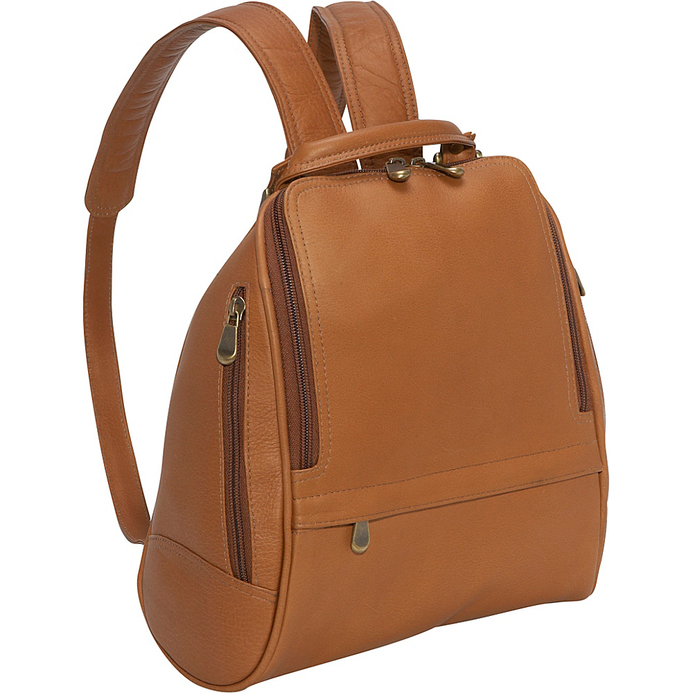 Le Donne Leather U Zip Mid Size Backpack Purse Tan