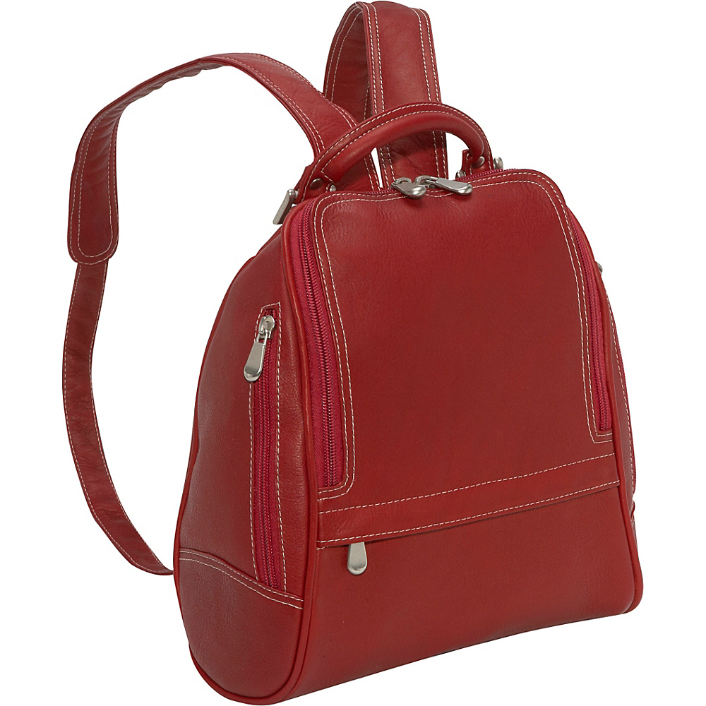 Le Donne Leather U Zip Mid Size Backpack Purse Red