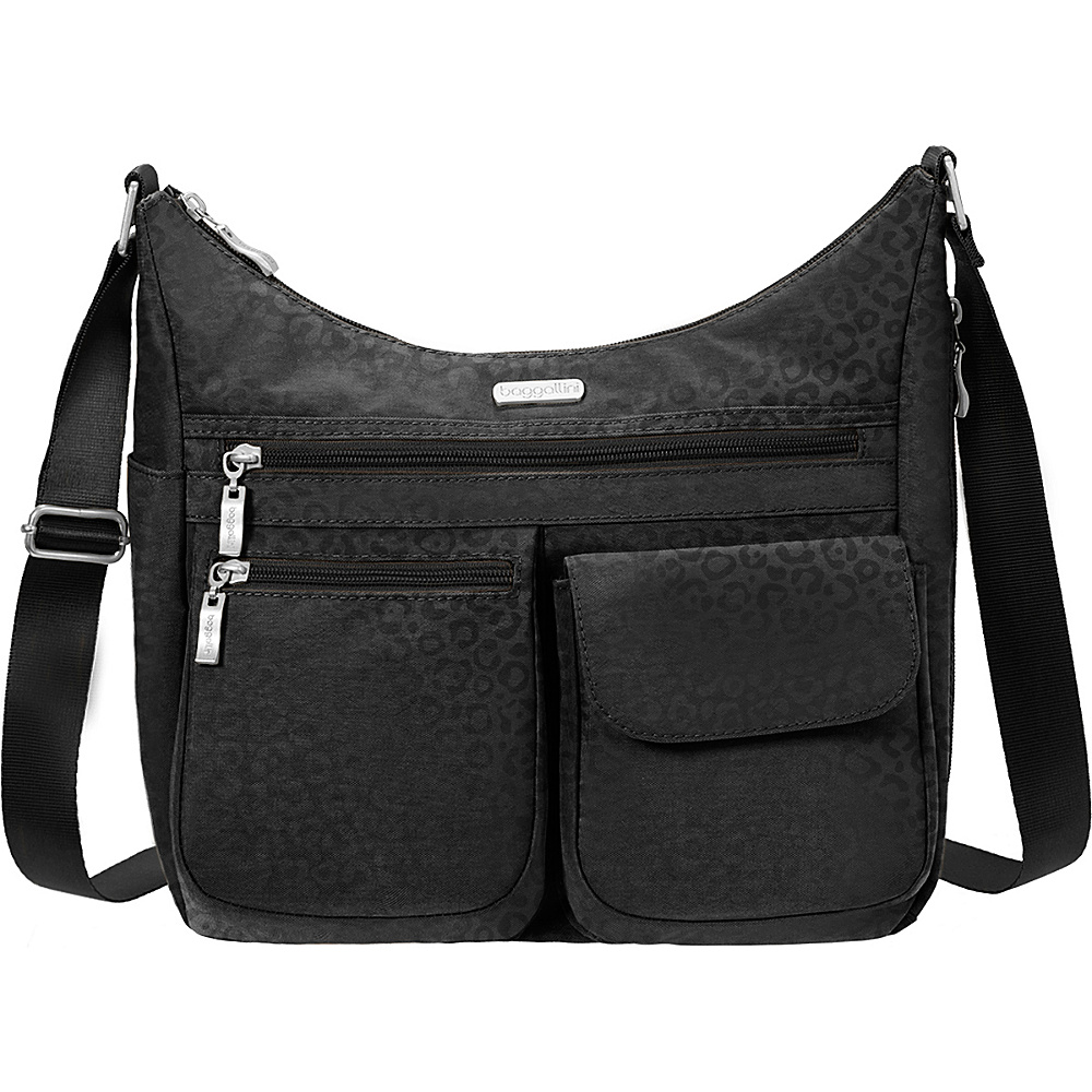 baggallini Everywhere Shoulder Bag with RFID Black Cheetah Emboss baggallini Fabric Handbags