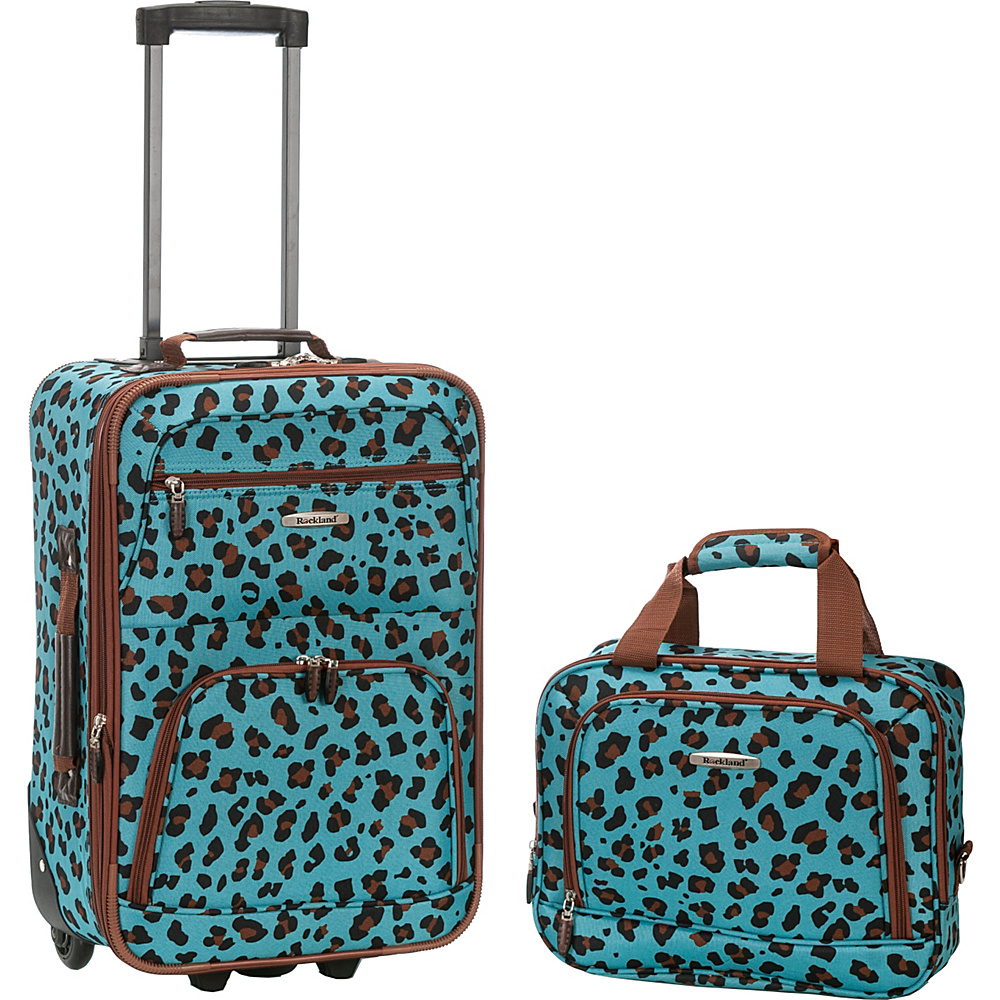 Rockland Luggage Rio 2 Piece Carry On Luggage Set BLUE LEOPARD Rockland Luggage Luggage Sets