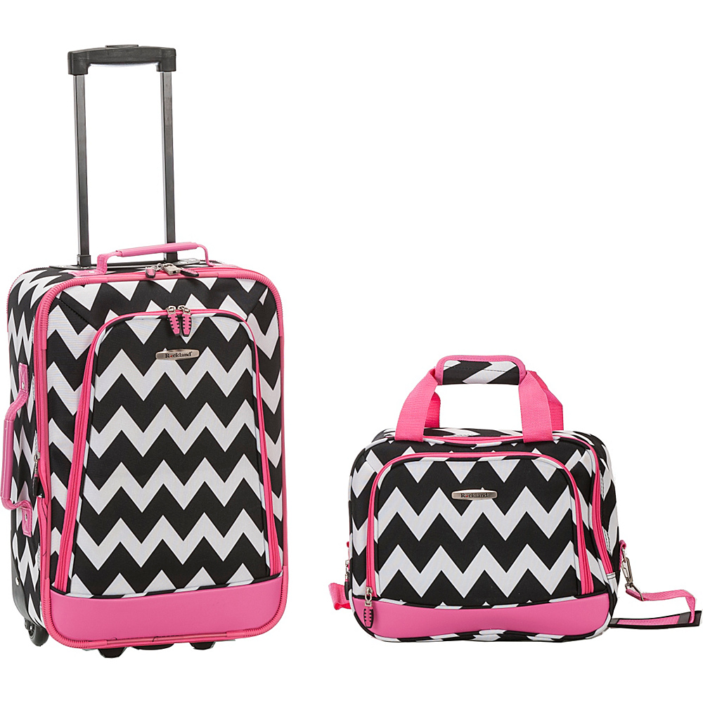 Rockland Luggage Rio 2 Piece Carry On Luggage Set PINKCHEVRON Rockland Luggage Luggage Sets