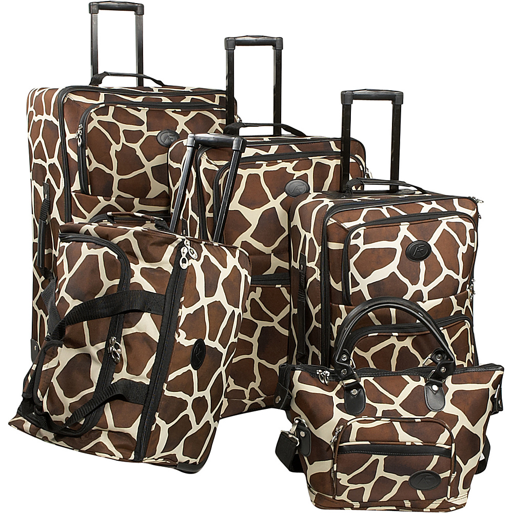 American Flyer Animal Print 5 Piece Luggage Set Giraffe Brown American Flyer Luggage Sets