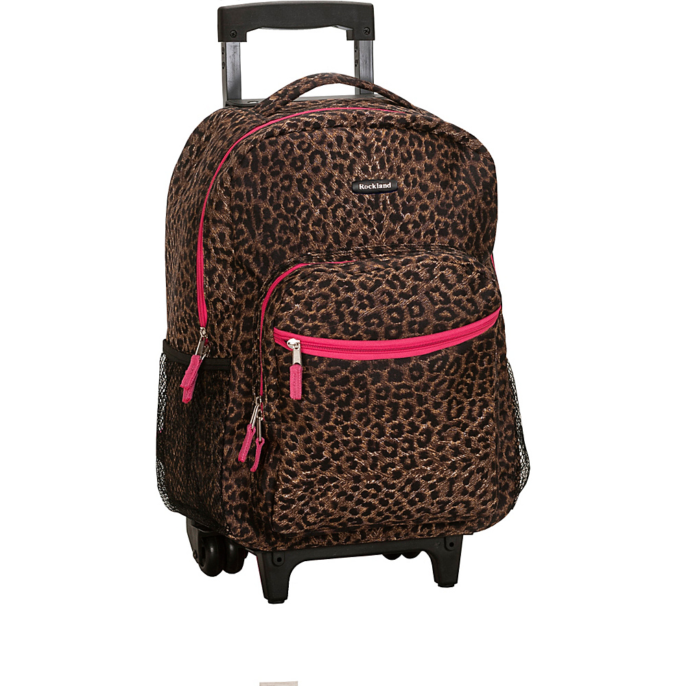 Rockland Luggage Roadster 17 Rolling Backpack Pink Leopard Rockland Luggage Rolling Backpacks