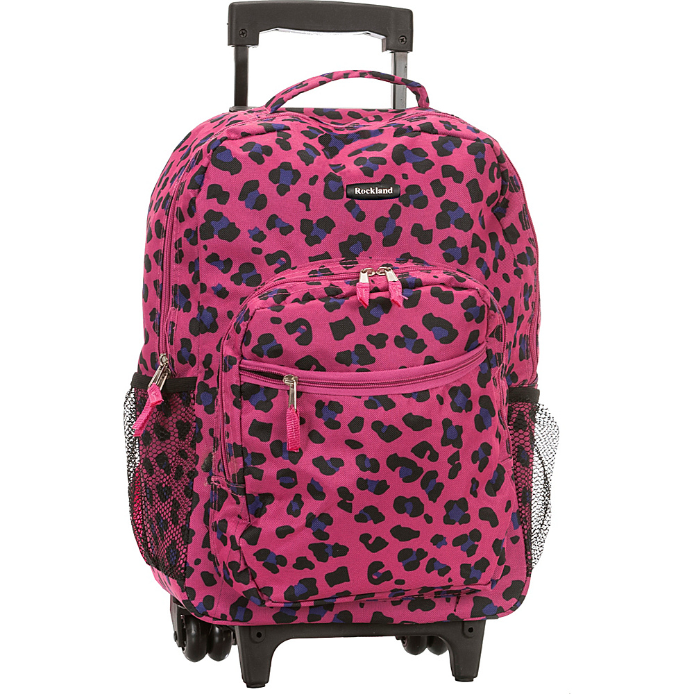 Rockland Luggage Roadster 17 Rolling Backpack MAGENTA LEOPARD Rockland Luggage Rolling Backpacks