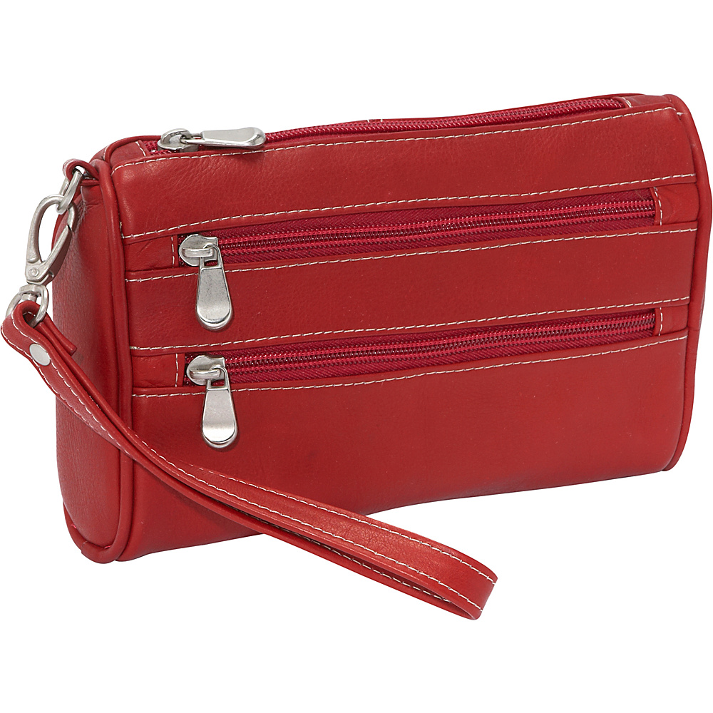 Le Donne Leather Two Zip Wristlet Clutch Red