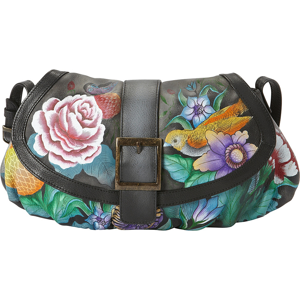 Anuschka Small Ruched Flap Shoulder Handbag Vintage Bouquet Anuschka Leather Handbags