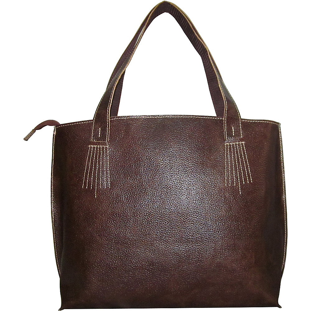 AmeriLeather Boxy Leather Tote Brown