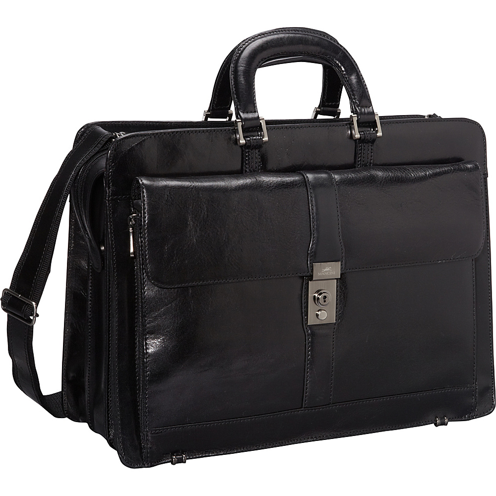 Mancini Leather Goods Luxurious Italian Leather Laptop Briefcase Black Mancini Leather Goods Non Wheeled Business Cases