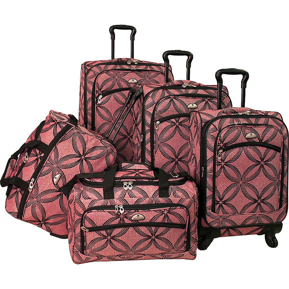 American Flyer Clover Metallic 5 Piece Spinner Set Pink American Flyer Luggage Sets