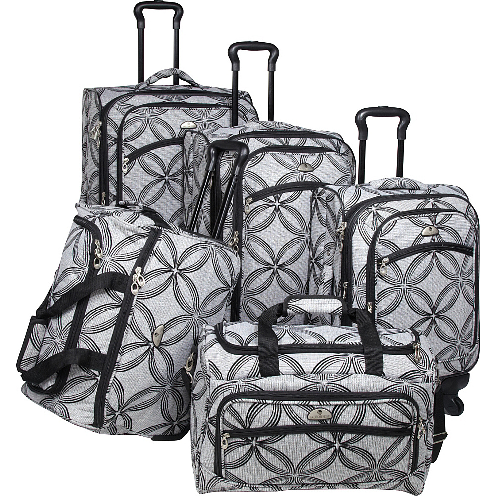 American Flyer Clover Metallic 5 Piece Spinner Set Black Grey American Flyer Luggage Sets