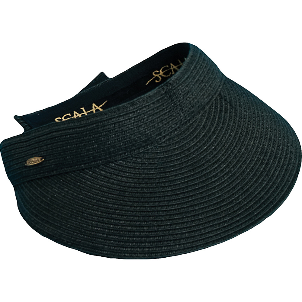 Scala Hats Paper Braid Visor w Velcro Black Scala Hats Hats Gloves Scarves