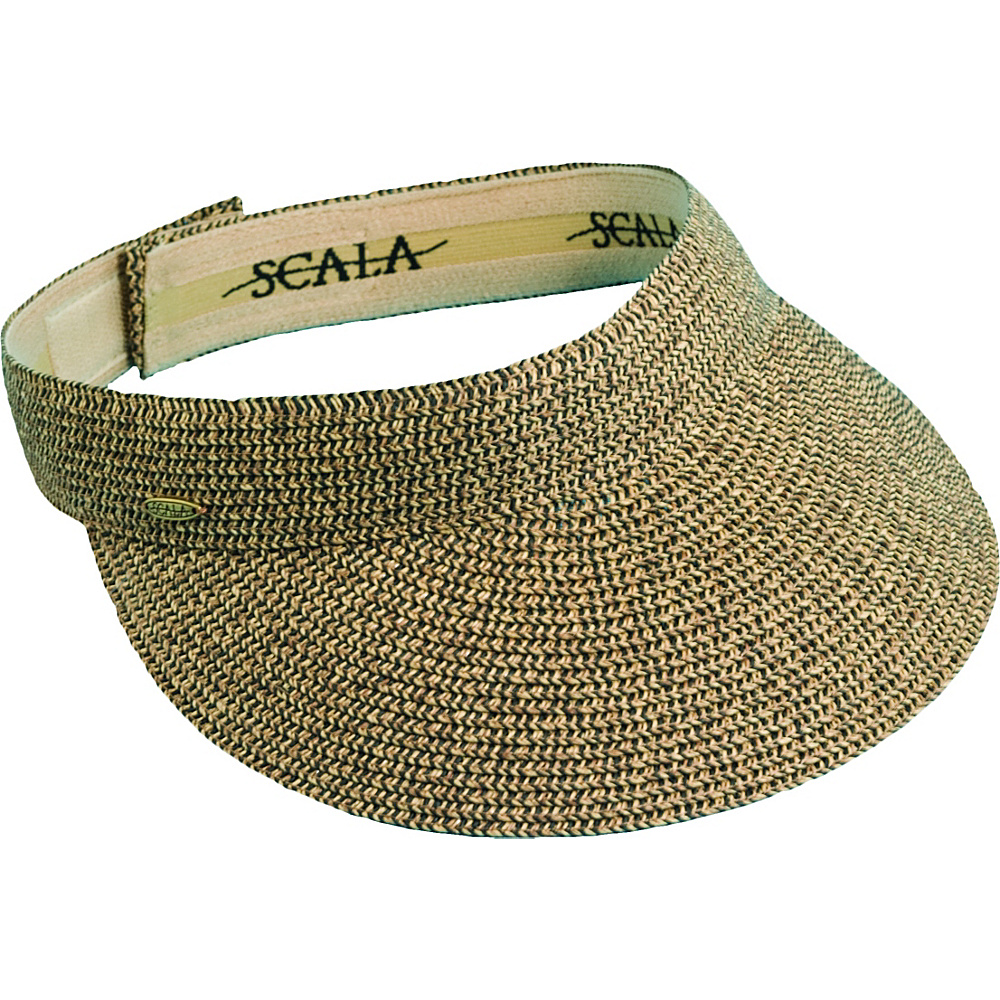 Scala Hats Paper Braid Visor w Velcro Coffee Black Scala Hats Hats Gloves Scarves