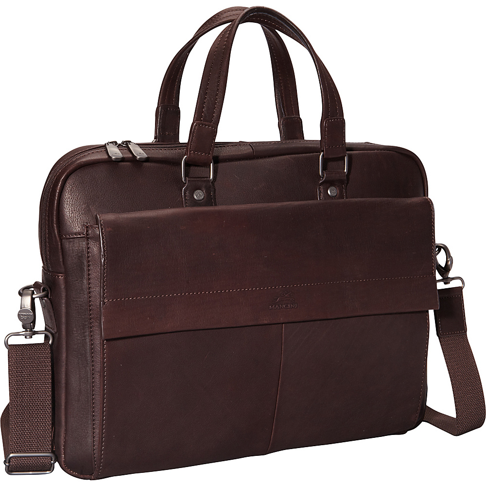 Mancini Leather Goods Colombian Leather Slim Laptop Tablet Briefcase Brown Mancini Leather Goods Non Wheeled Business Cases