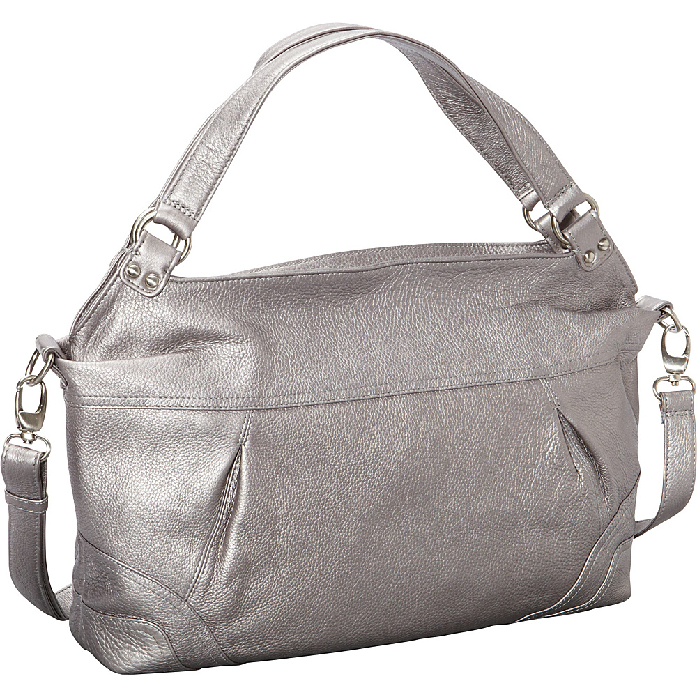Derek Alexander EW Top Zip Shoulder Bag Silver Derek Alexander Leather Handbags